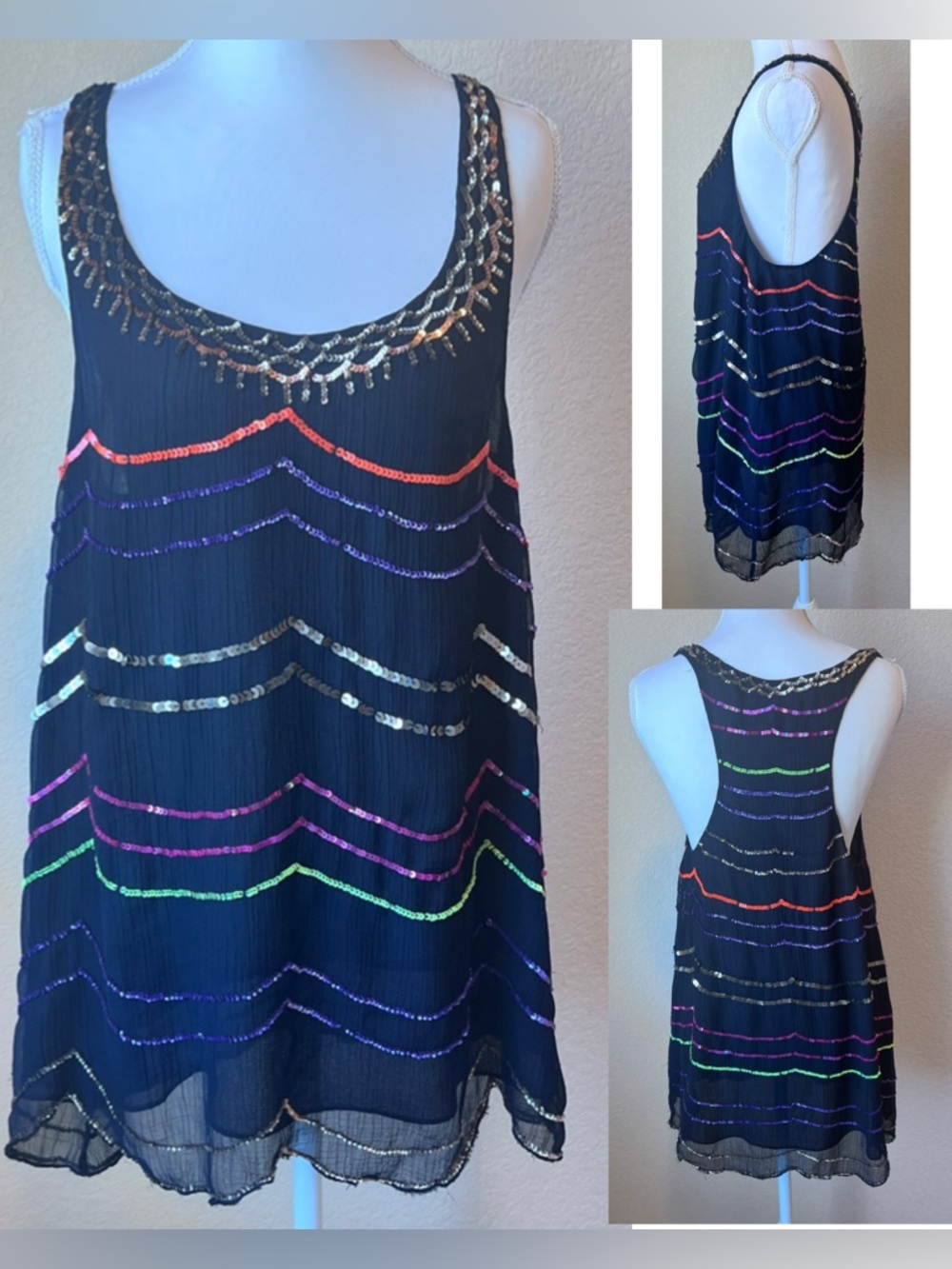 Free People Sequin Tank Racer Back Sz Small … Missing sequins, see pics